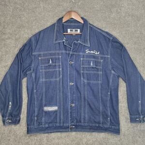 Vintage Y2K South Pole Button Up Bling Embroidered Dark Wash Denim Jacket XL